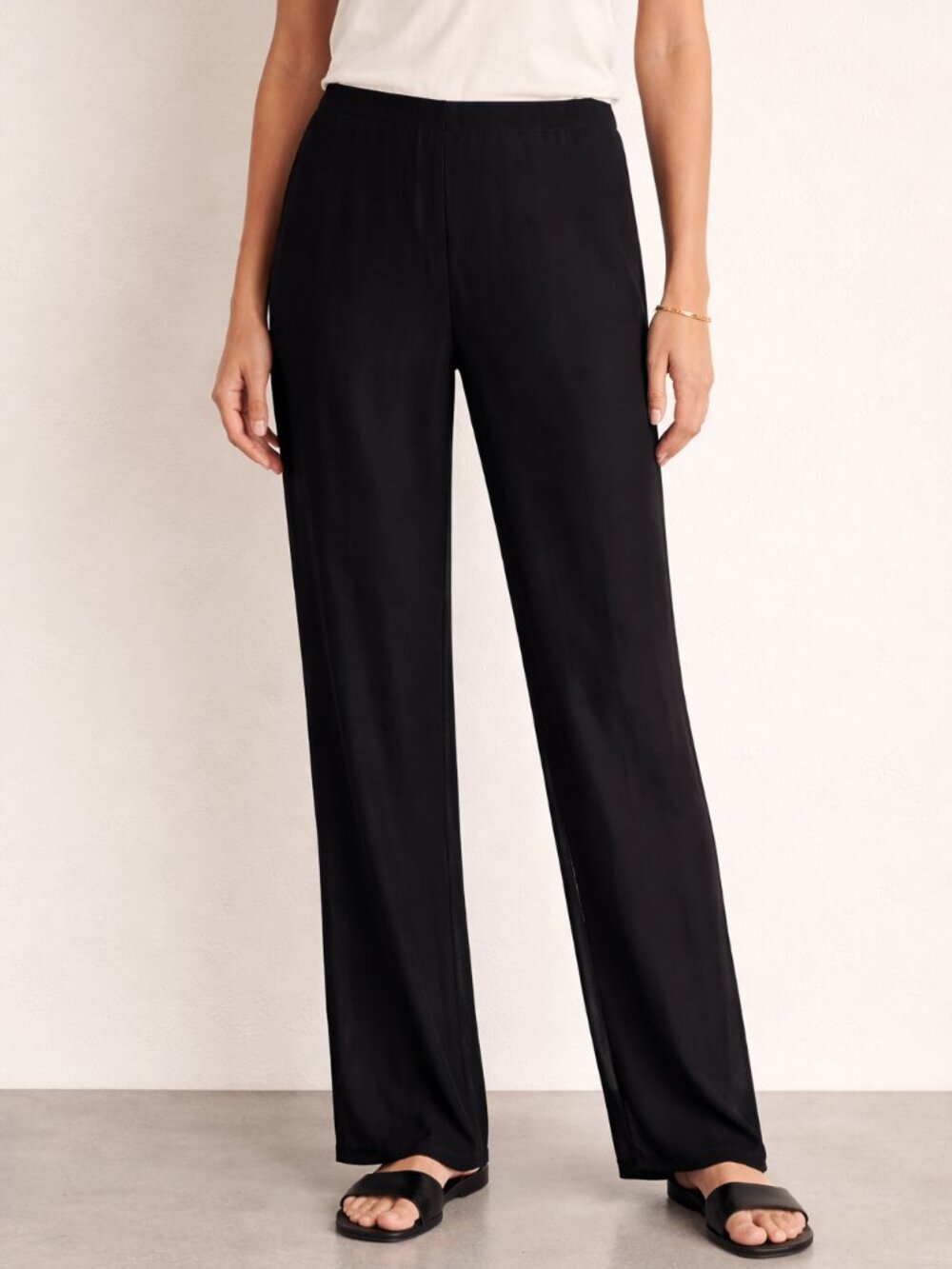 Eileen Fisher Silk Pants Womens M Black Side Zip Wide Leg Lightweight Minimalist
